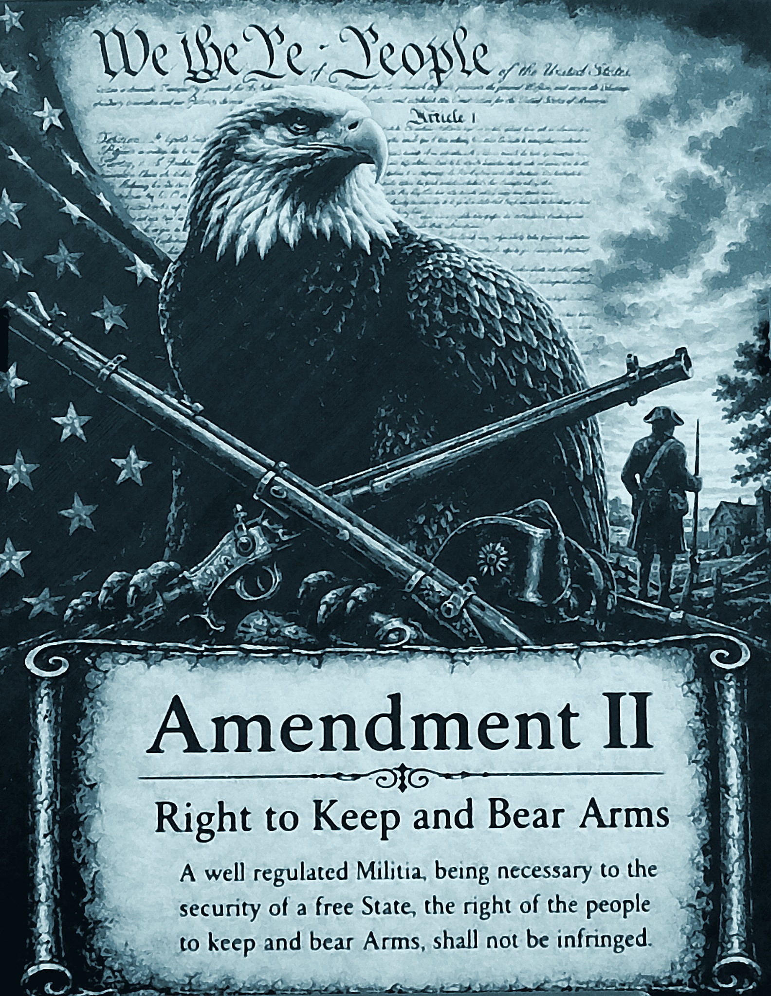 Full-frame readable view of the Second Amendment artwork