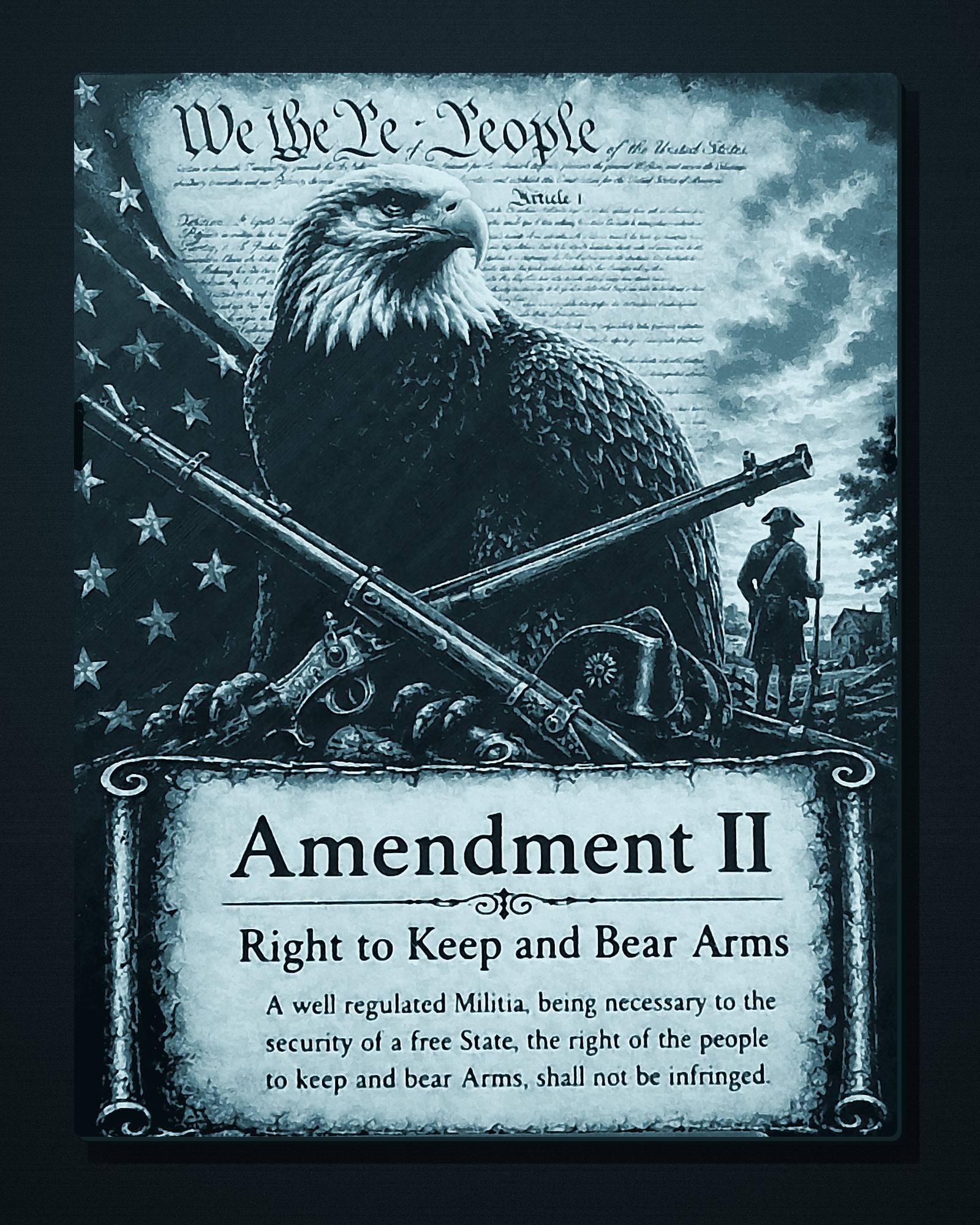 Second Amendment Monochrome Chroma Canvas displayed on a dark studio background
