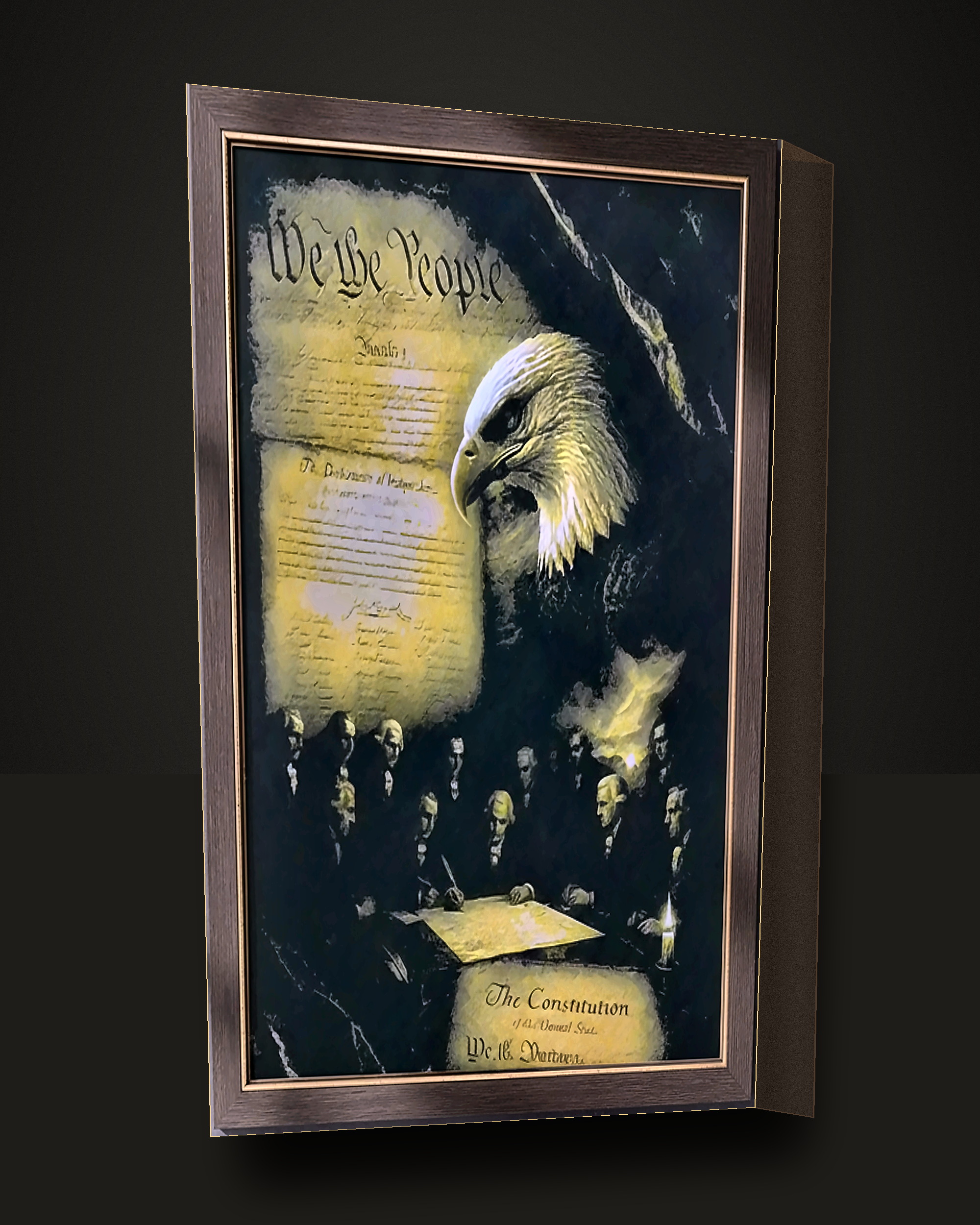 Angled view showing the frame depth of the Golden Age Constitution artwork