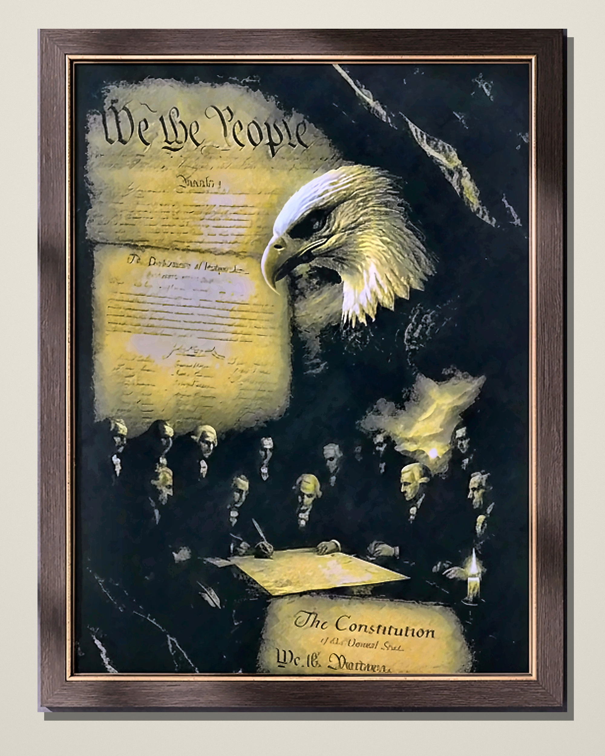 Straight front view of Golden Age Constitution framed art